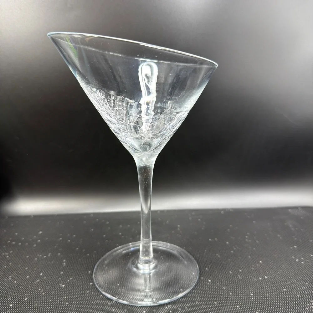 Pier 1 Clear Slanted Rim Crackle Glass Martini Cocktail Stemware Clear Art Glass